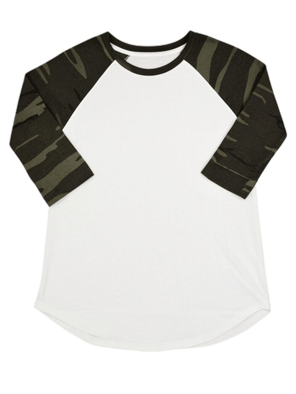 Z Supply Women's White Raglan Shirt with Olive Camo Sleeves